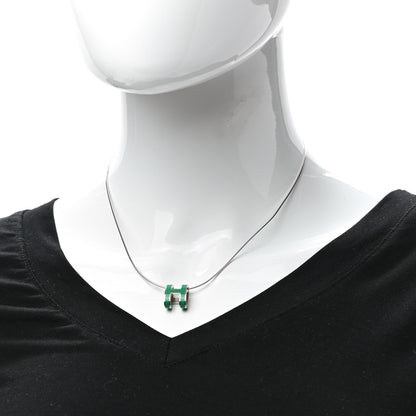 Hermes Lacquered Palladium Pop H Pendant Necklace Vert Malachite 2 of 7