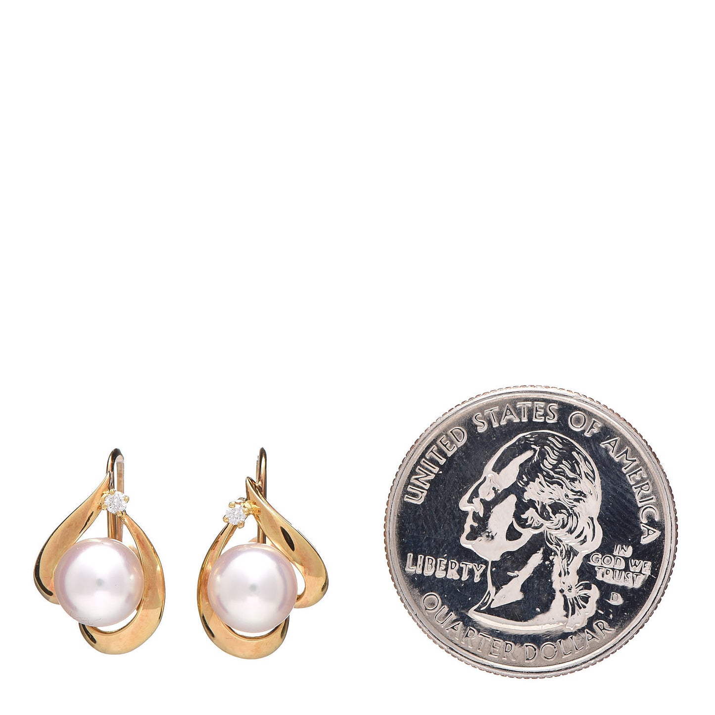 18K Yellow Gold Diamond Akoya Pearl 7mm Heart Screw Back Earrings