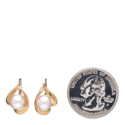 Mikimoto 18K Yellow Gold Diamond Akoya Pearl 7mm Heart Screw Back Earrings 2 of 4