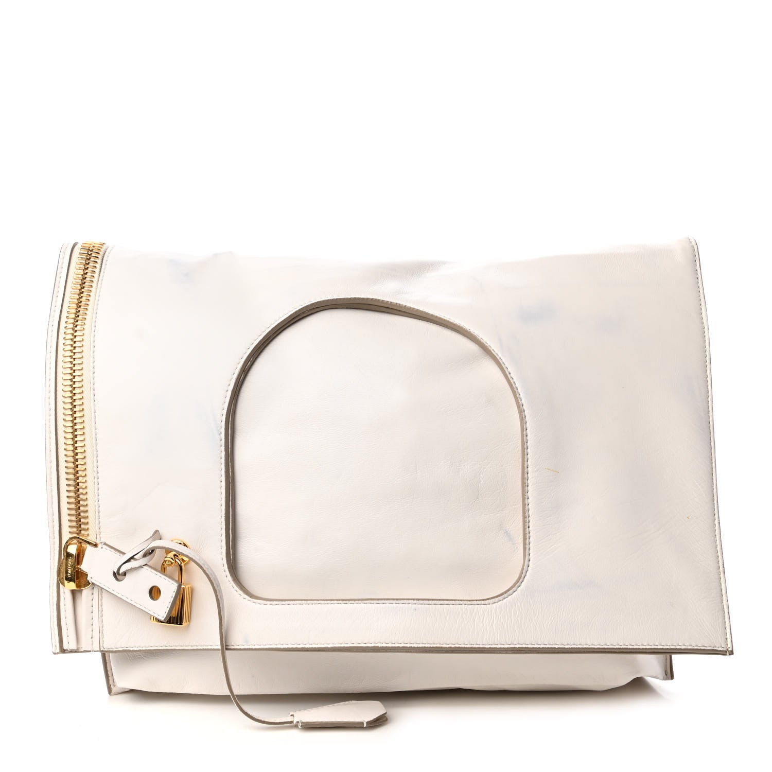 Tom Ford Ramskin Large Alix Padlock Zip Shoulder Bag White 1 of 12