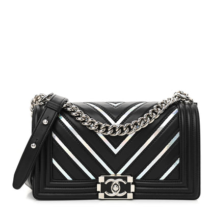 Chanel Lambskin Iridescent PVC Chevron Quilted Medium Boy Flap Black Silver 1 of 11
