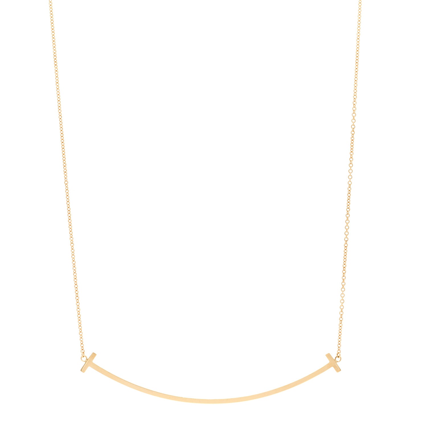 Tiffany 18K Yellow Gold Large T Smile Pendant Necklace 1 of 5