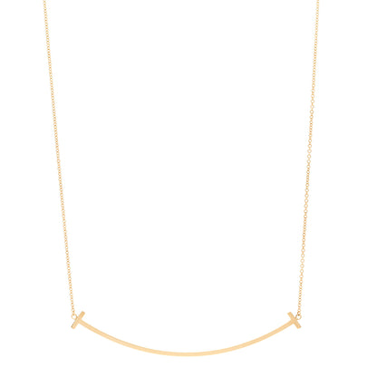 Tiffany 18K Yellow Gold Large T Smile Pendant Necklace 1 of 5