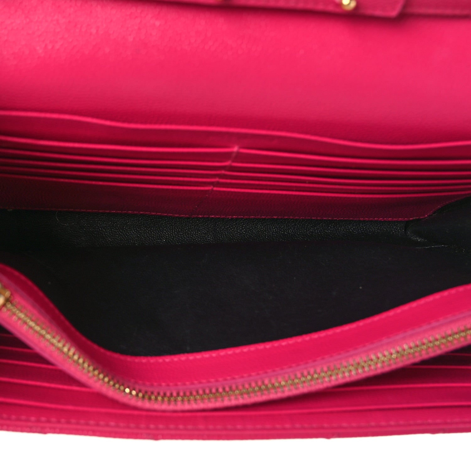 Saint Laurent Grain De Poudre Matelasse Chevron Monogram Chain Wallet Lipstick Fuchsia 6 of 10