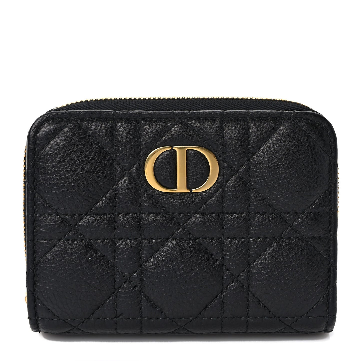 Grained Calfskin Supple Cannage Caro Scarlet Zipped Wallet Black