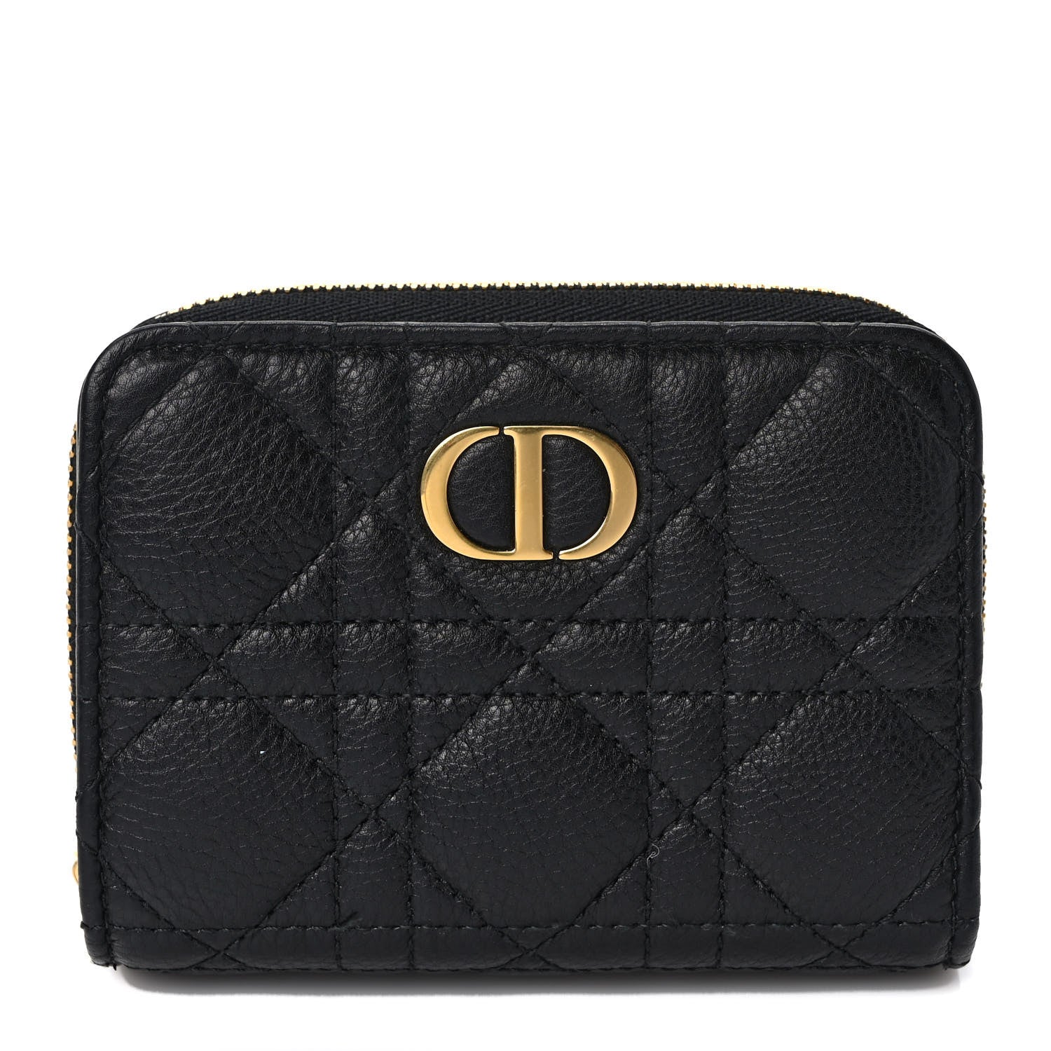 Christian Dior Grained Calfskin Supple Cannage Caro Scarlet Zipped Wallet Black 1 of 7