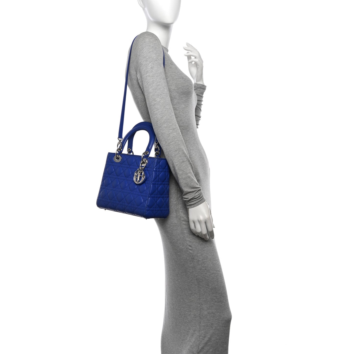 Lambskin Cannage Medium Lady Dior Blue Persan