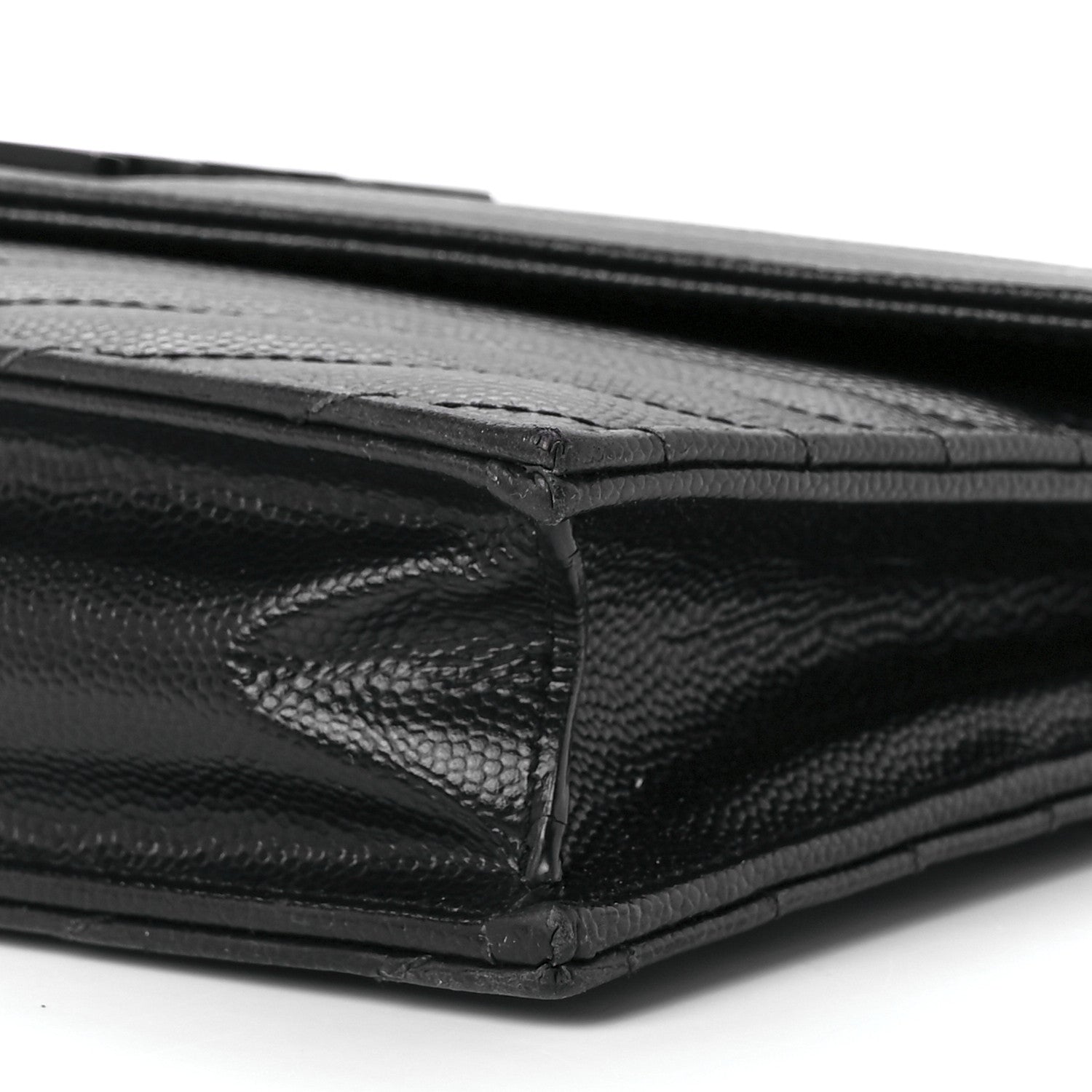 Saint Laurent Grain De Poudre Matelasse Chevron Monogram Monochrome Envelope Chain Wallet Black 9 of 11