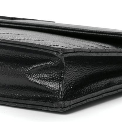 Saint Laurent Grain De Poudre Matelasse Chevron Monogram Monochrome Envelope Chain Wallet Black 9 of 11