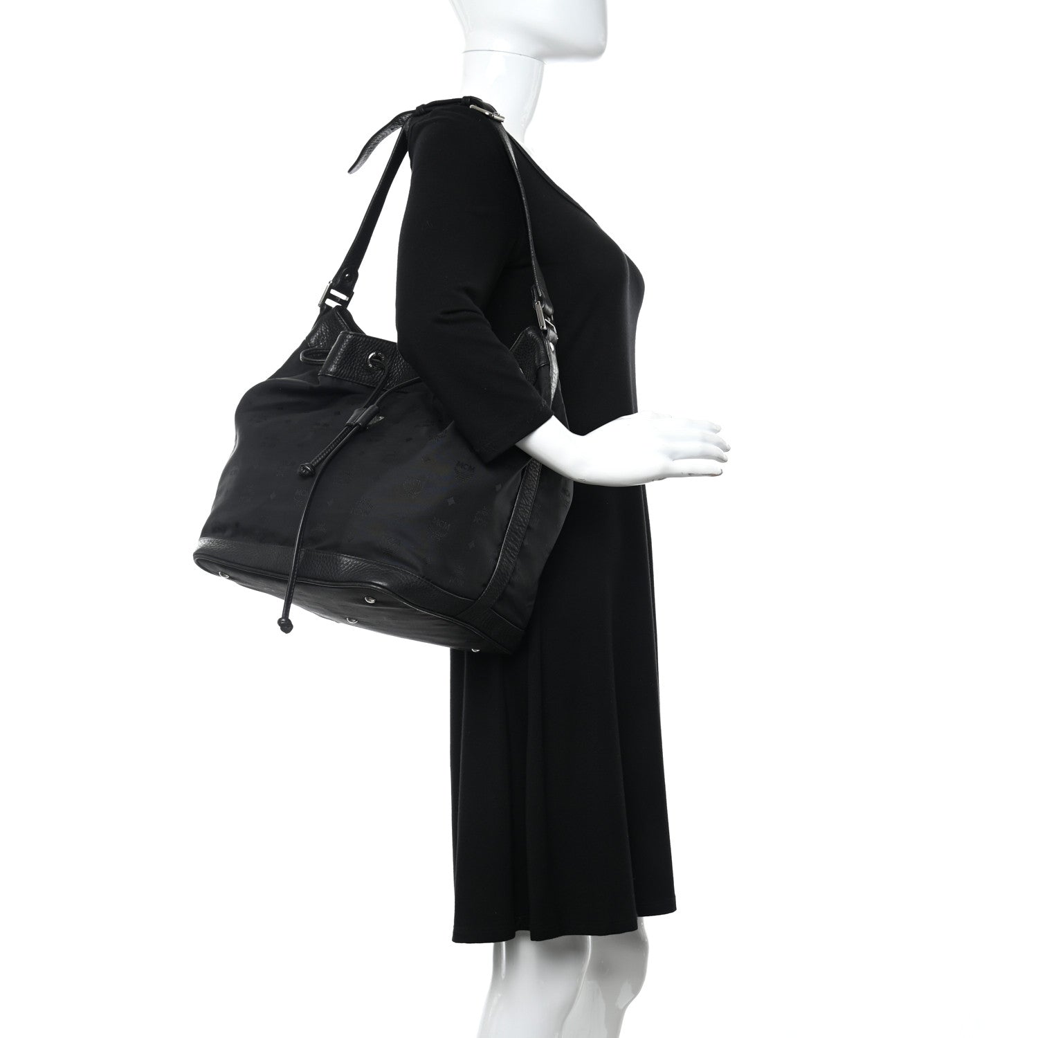 MCM Nylon Monogram Bucket Black 2 of 10