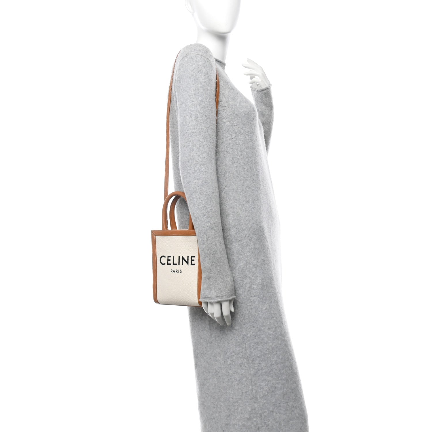 Celine Canvas Calfskin Mini Vertical Cabas Natural Tan 2 of 9