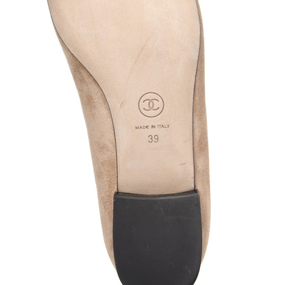 Chanel Suede Patent Camellia CC Ballerina Flat 39 Beige Black 7 of 10