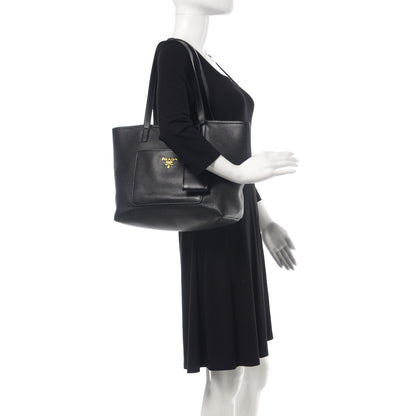 Prada Vitello Daino Pocket Shopping Tote Black 2 of 7