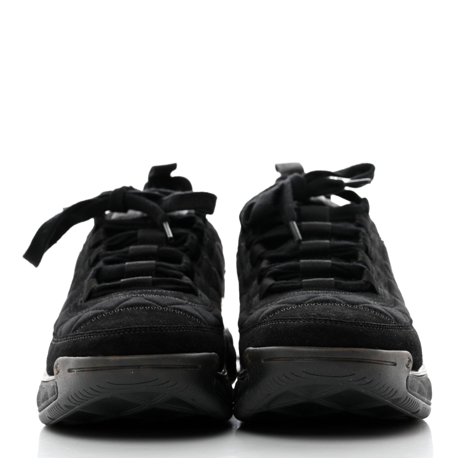 Chanel Suede Calfskin Mixed Fibers CC Sneakers 38.5 Black 2 of 9