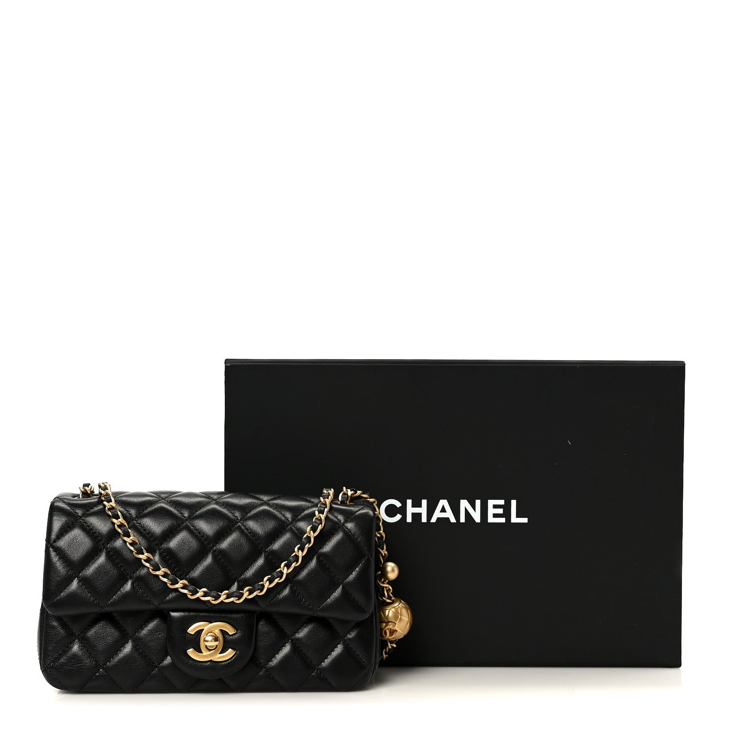Lambskin Quilted Mini Rectangular Pearl Crush Flap Black