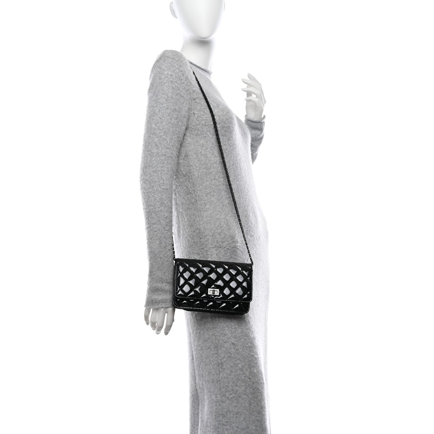 Patent Calfskin Quilted Reissue Wallet On Chain WOC Black