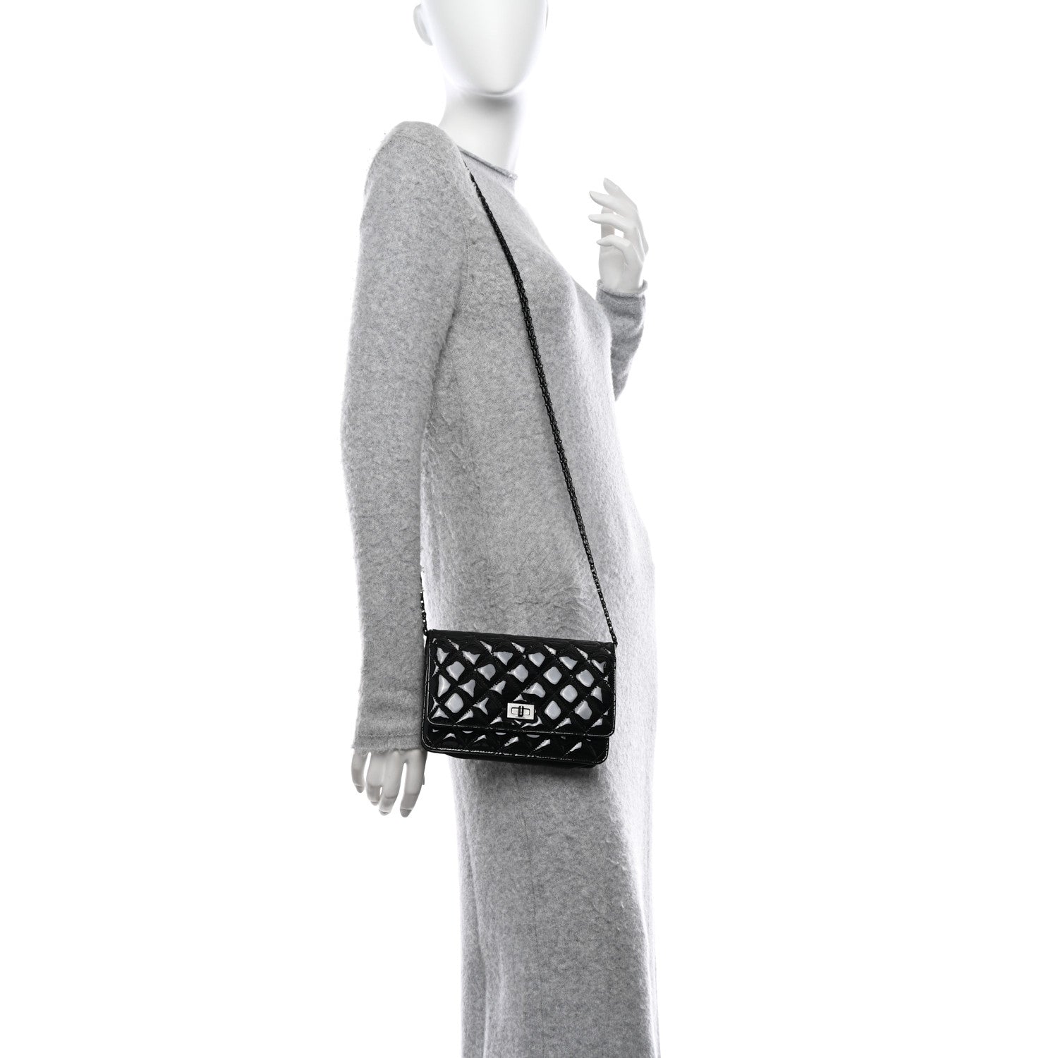 Chanel Patent Calfskin Quilted Reissue Wallet On Chain WOC Black 2 of 15