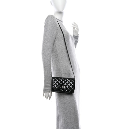 Chanel Patent Calfskin Quilted Reissue Wallet On Chain WOC Black 2 of 15