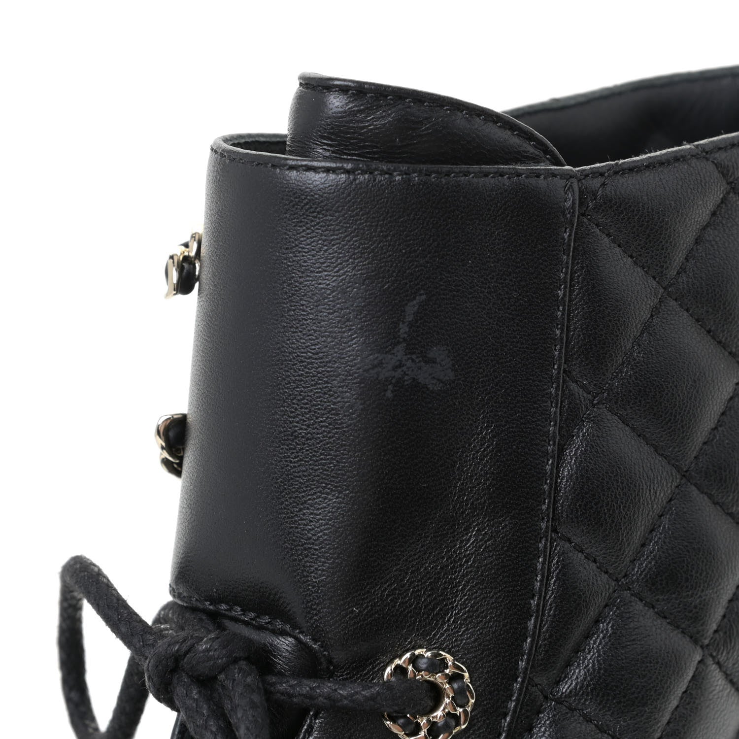 Chanel Shiny Lambskin Quilted Lace Up Combat Boots 38 Black 10 of 10