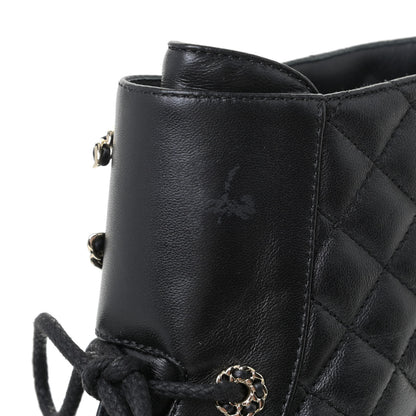 Chanel Shiny Lambskin Quilted Lace Up Combat Boots 38 Black 10 of 10