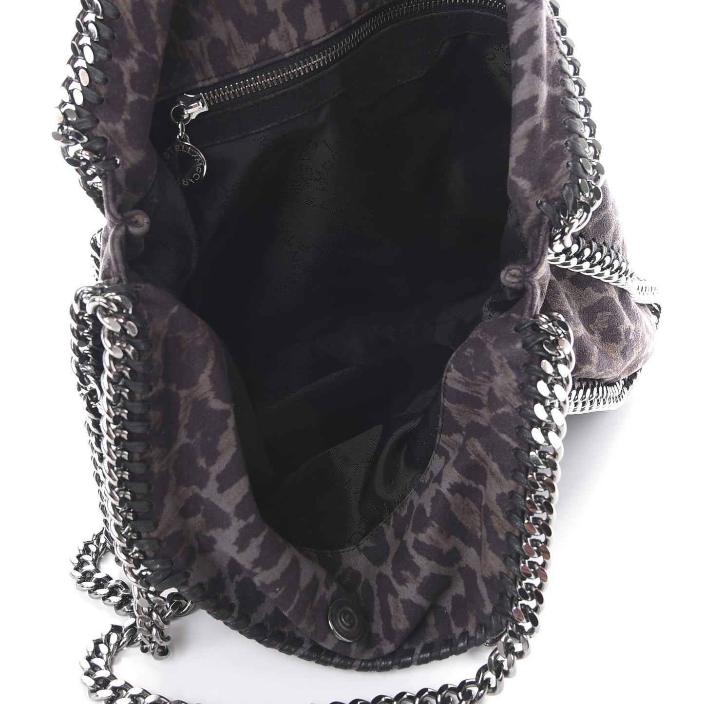 Shaggy Deer Leopard Print Falabella Fold Over Tote Grey