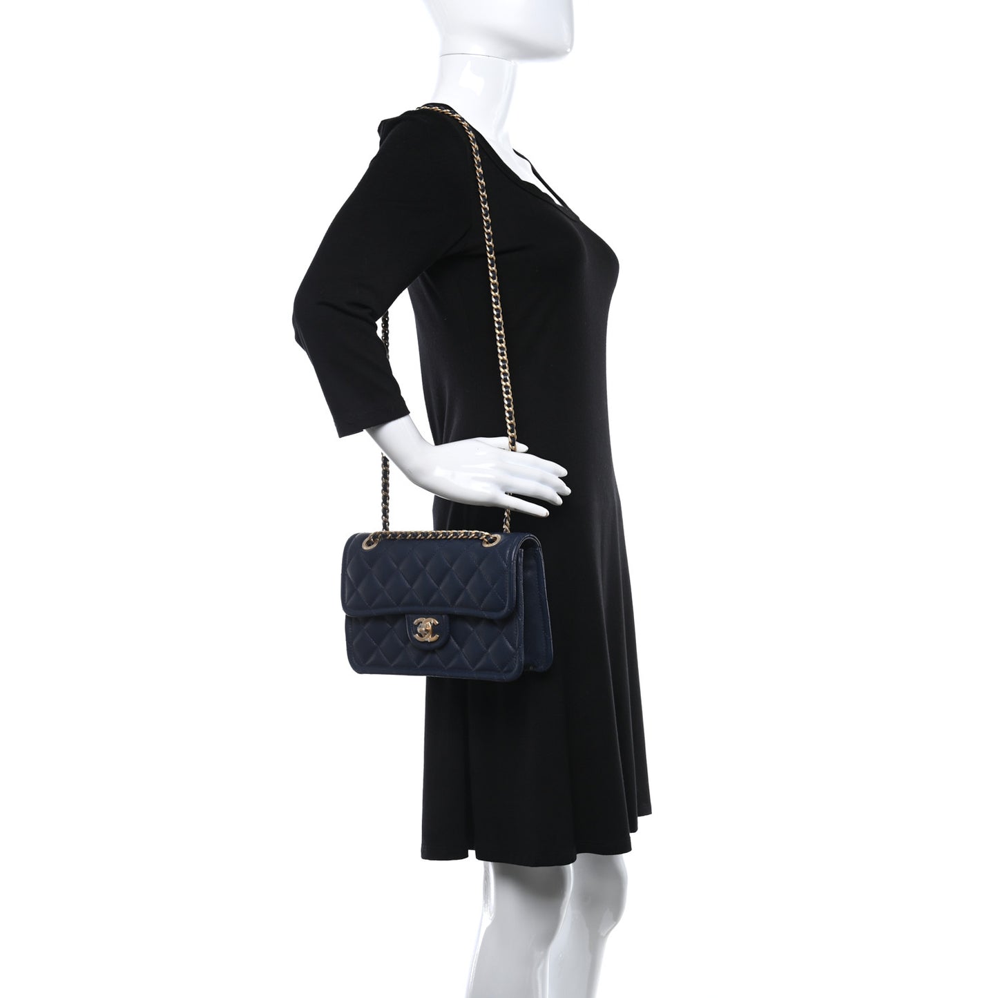 Caviar Quilted Medium Sweet Classic Flap Navy Blue
