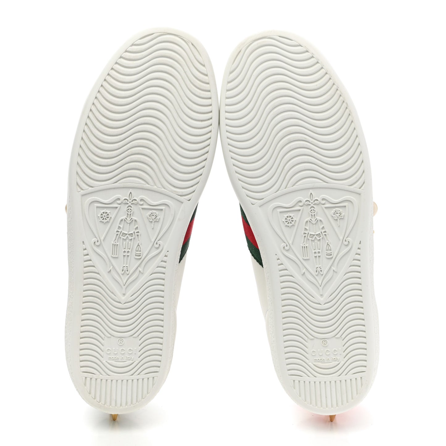 Calfskin Web Pearl Studded Womens Ace Sneakers 36.5 White