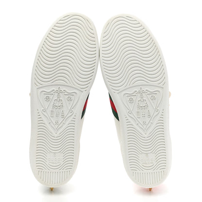 Gucci Calfskin Web Pearl Studded Womens Ace Sneakers 36.5 White 5 of 10