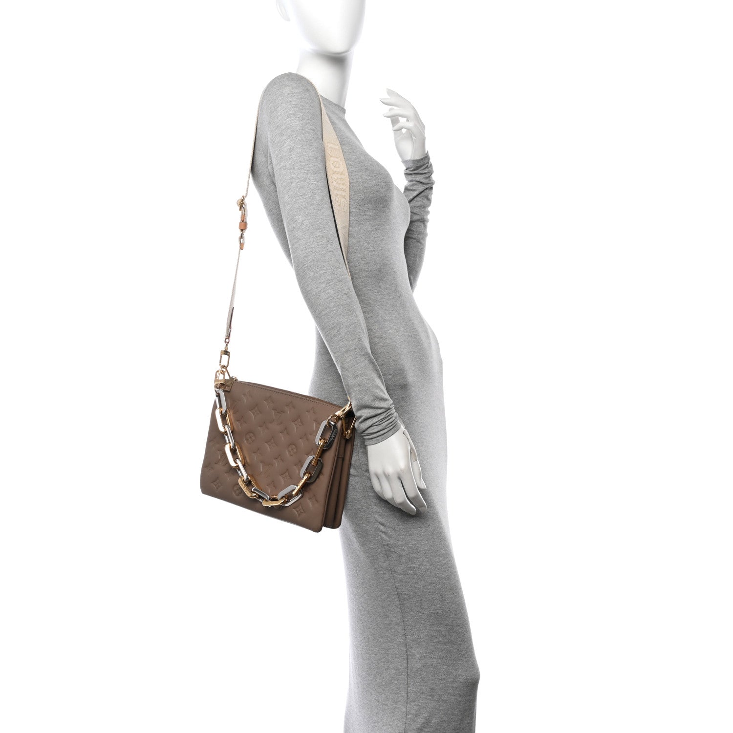Louis Vuitton Lambskin Embossed Monogram Coussin PM Taupe 2 of 11