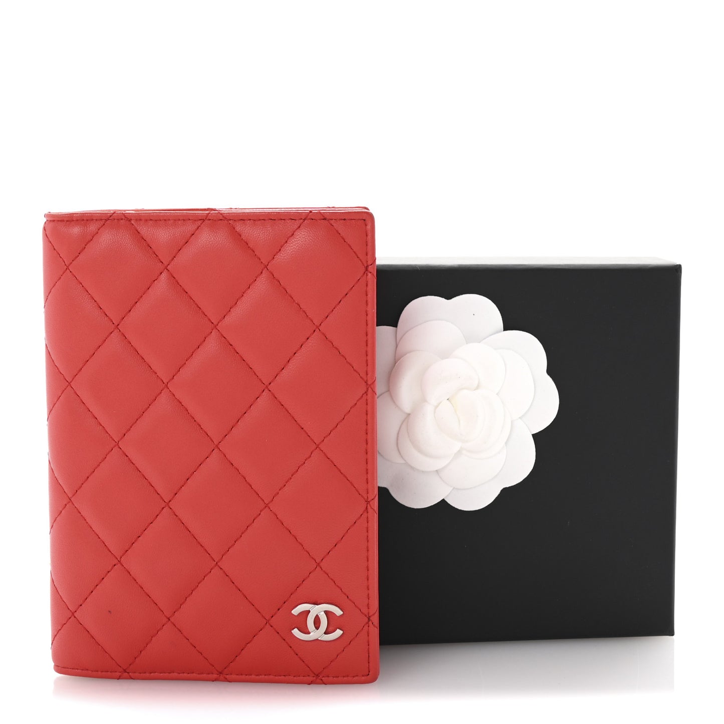 Lambskin Quilted Passport Holder Red