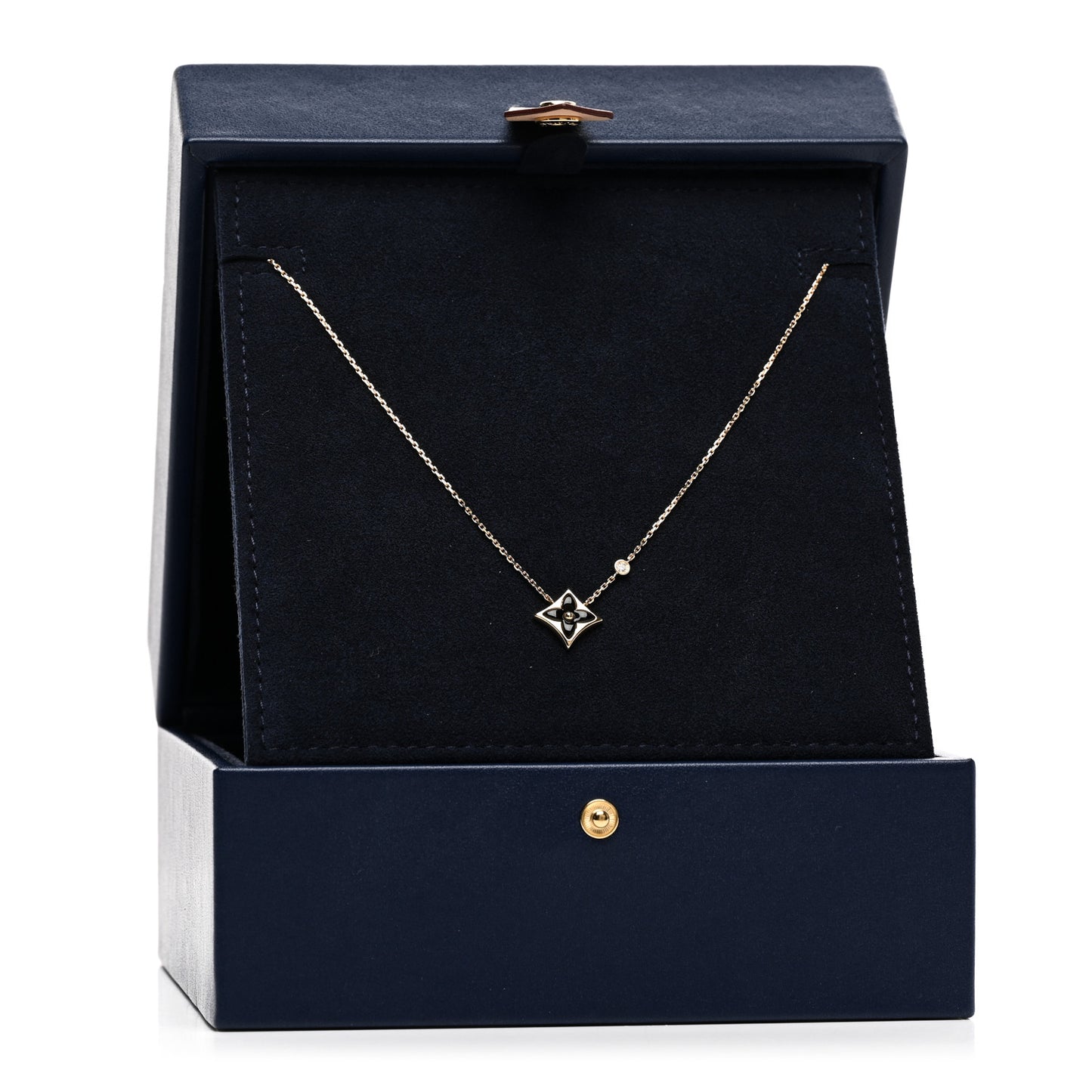 18K Yellow Gold Diamond Black Onyx Color Blossom BB Star Pendant Necklace