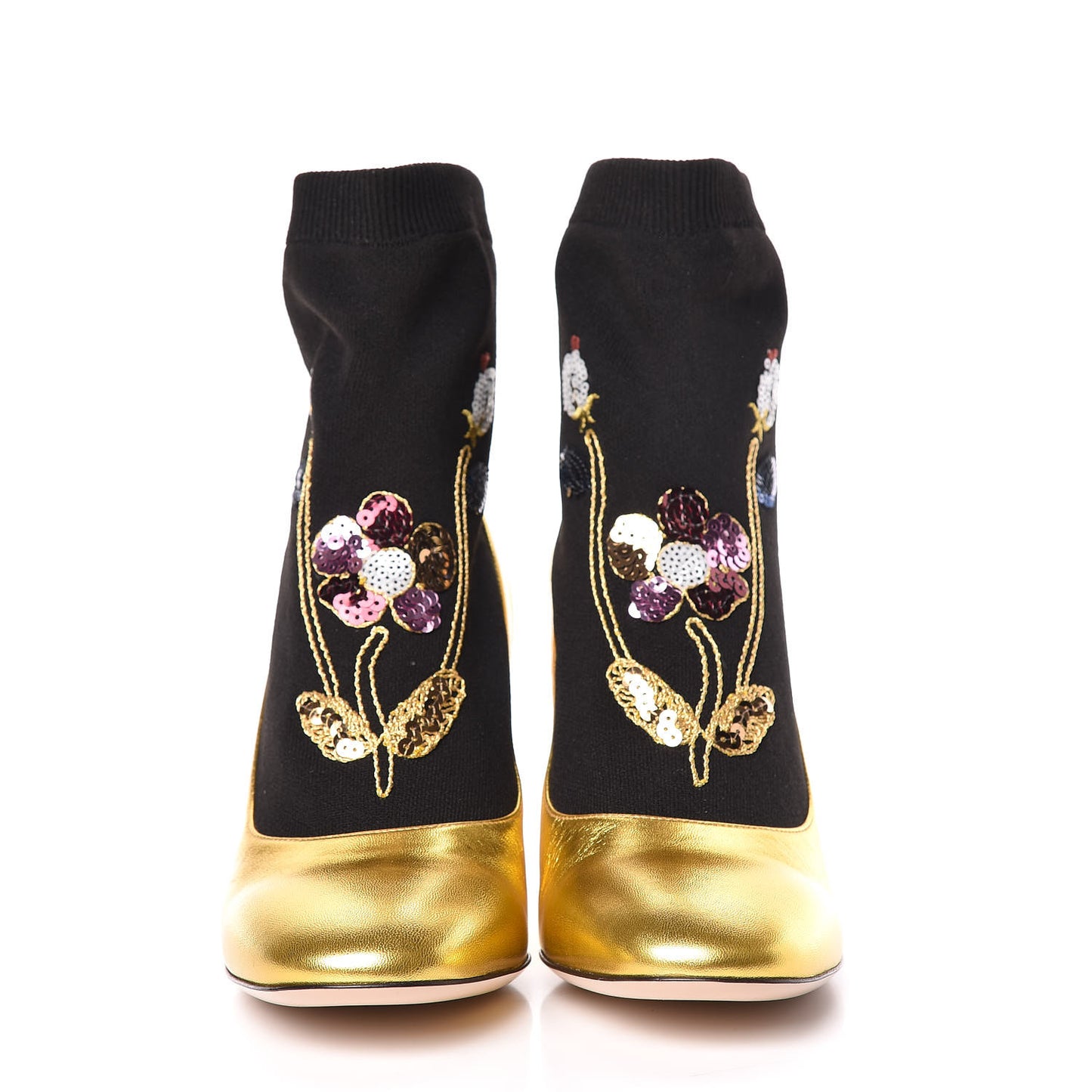 Metallic Nappa Embroidered Candy Sock Ankle Boots 39 Black Oro Vecchio