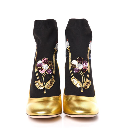 Gucci Metallic Nappa Embroidered Candy Sock Ankle Boots 39 Black Oro Vecchio 2 of 9