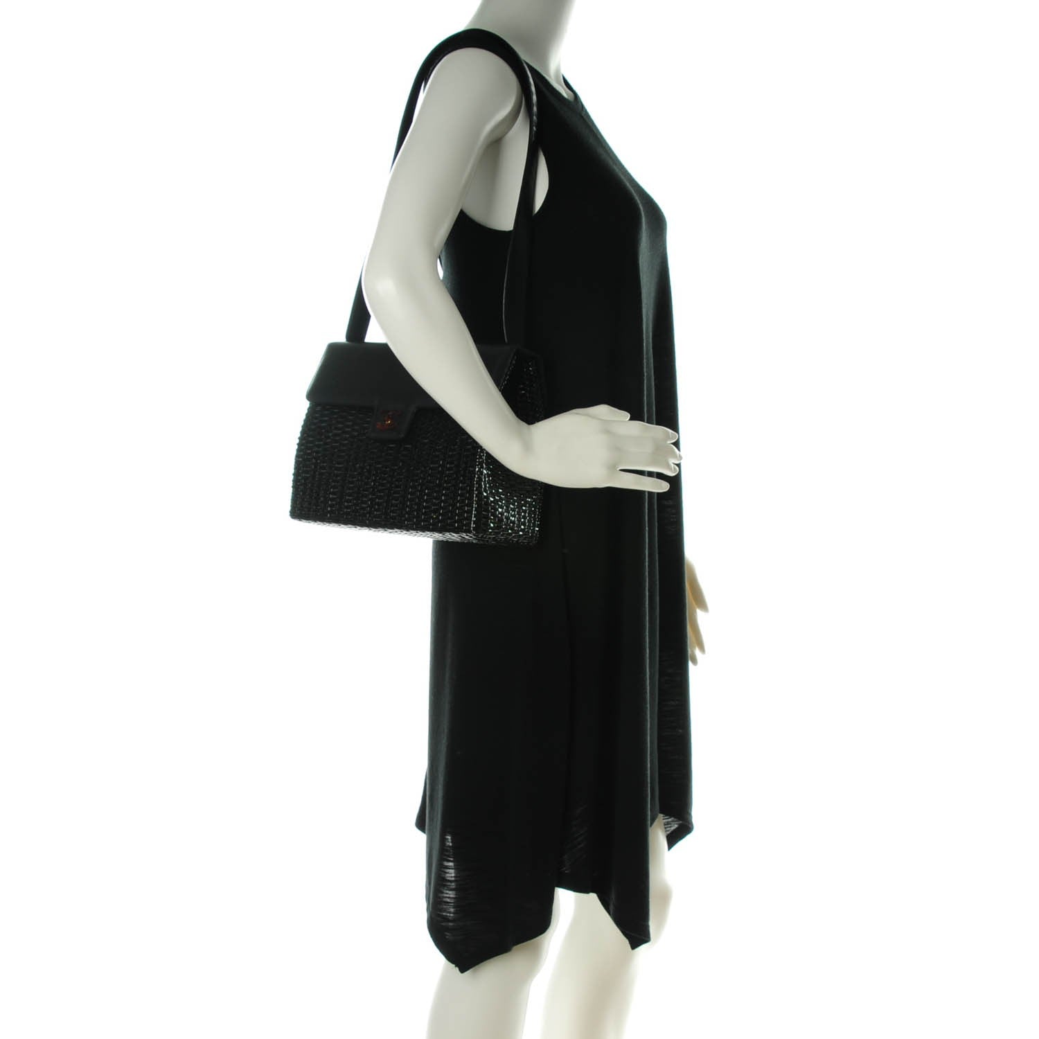 Chanel Lambskin Straw Basket Shoulder Bag Black 2 of 8