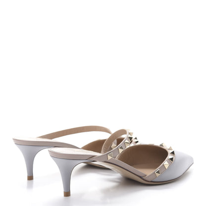 Valentino Garavani Calfskin Nappa Rockstud Cross Strap 50mm Mules 39 Pastel Grey Poudre 4 of 12