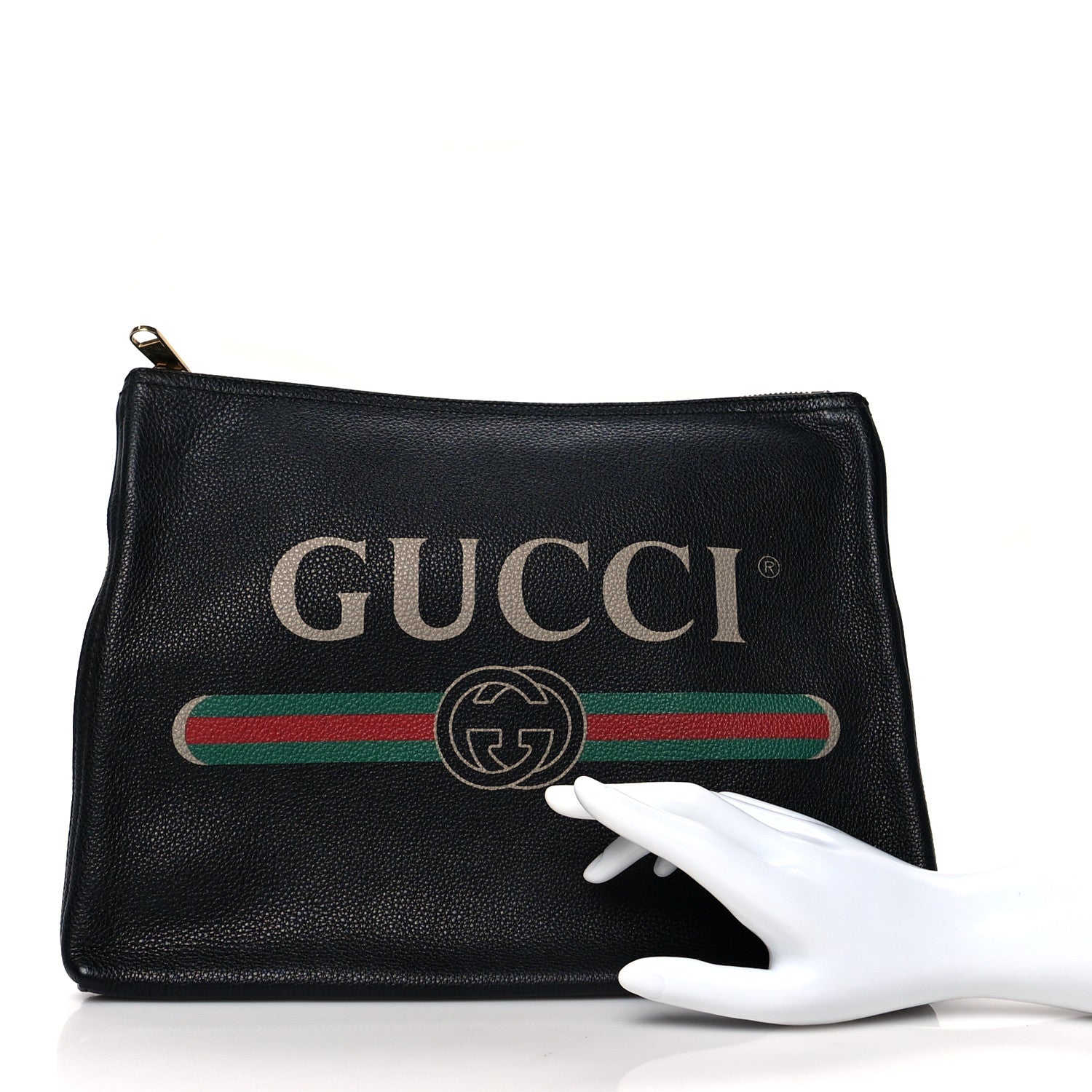 Gucci Pebbled Calfskin Medium Logo Portfolio Clutch Black 3 of 9