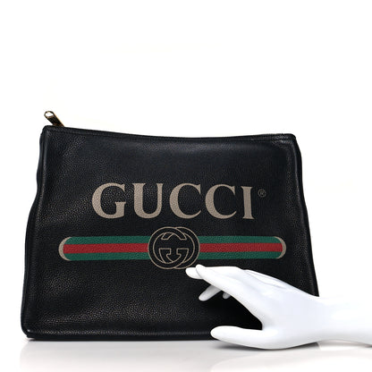 Gucci Pebbled Calfskin Medium Logo Portfolio Clutch Black 3 of 9