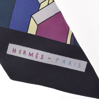Hermes Silk On A Summer Day Twilly Black Jaune Soufre Parme 5 of 5