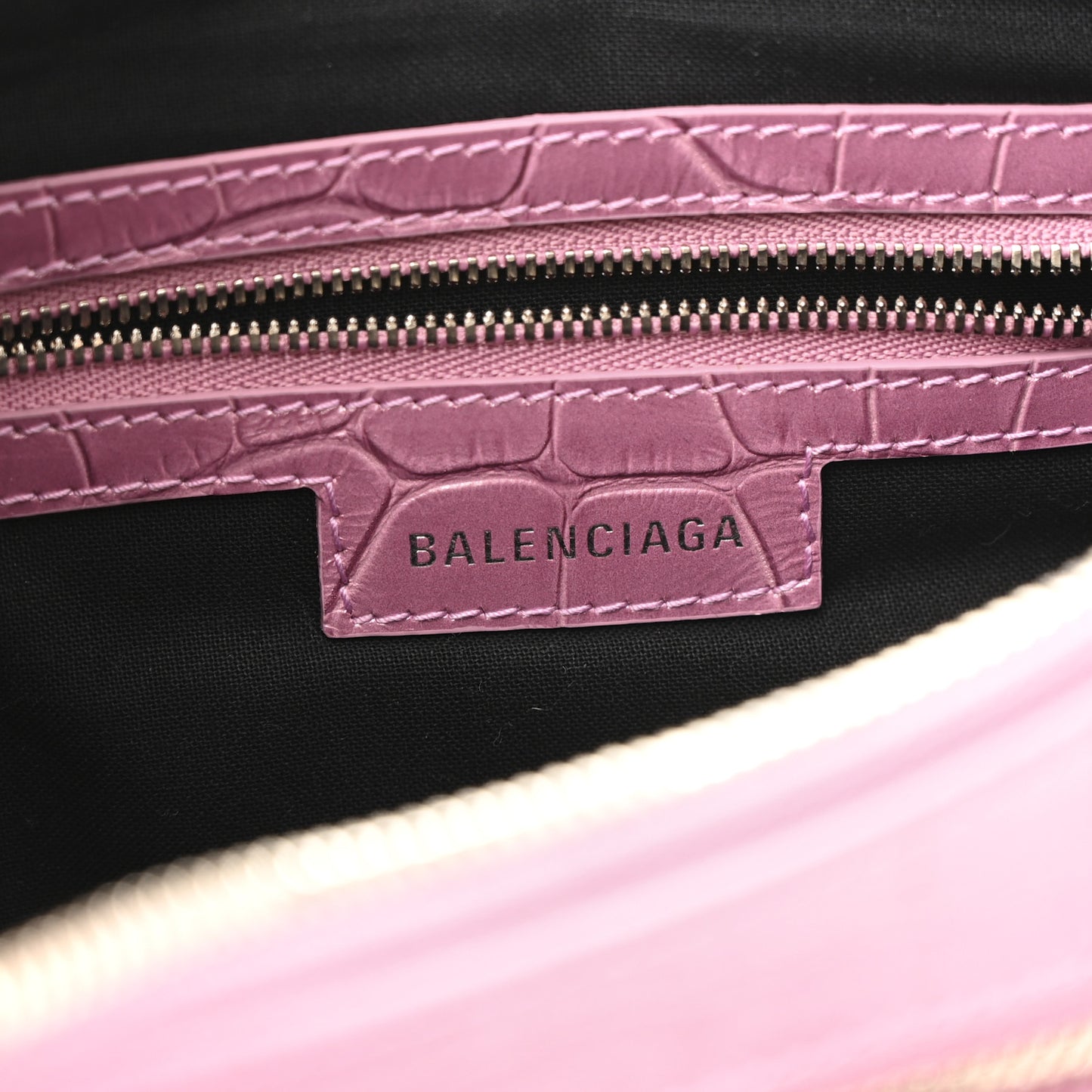 Metallic Extra Supple Calfskin Crystal Crocodile Embossed Small Le Cagole Shoulder Bag Pink