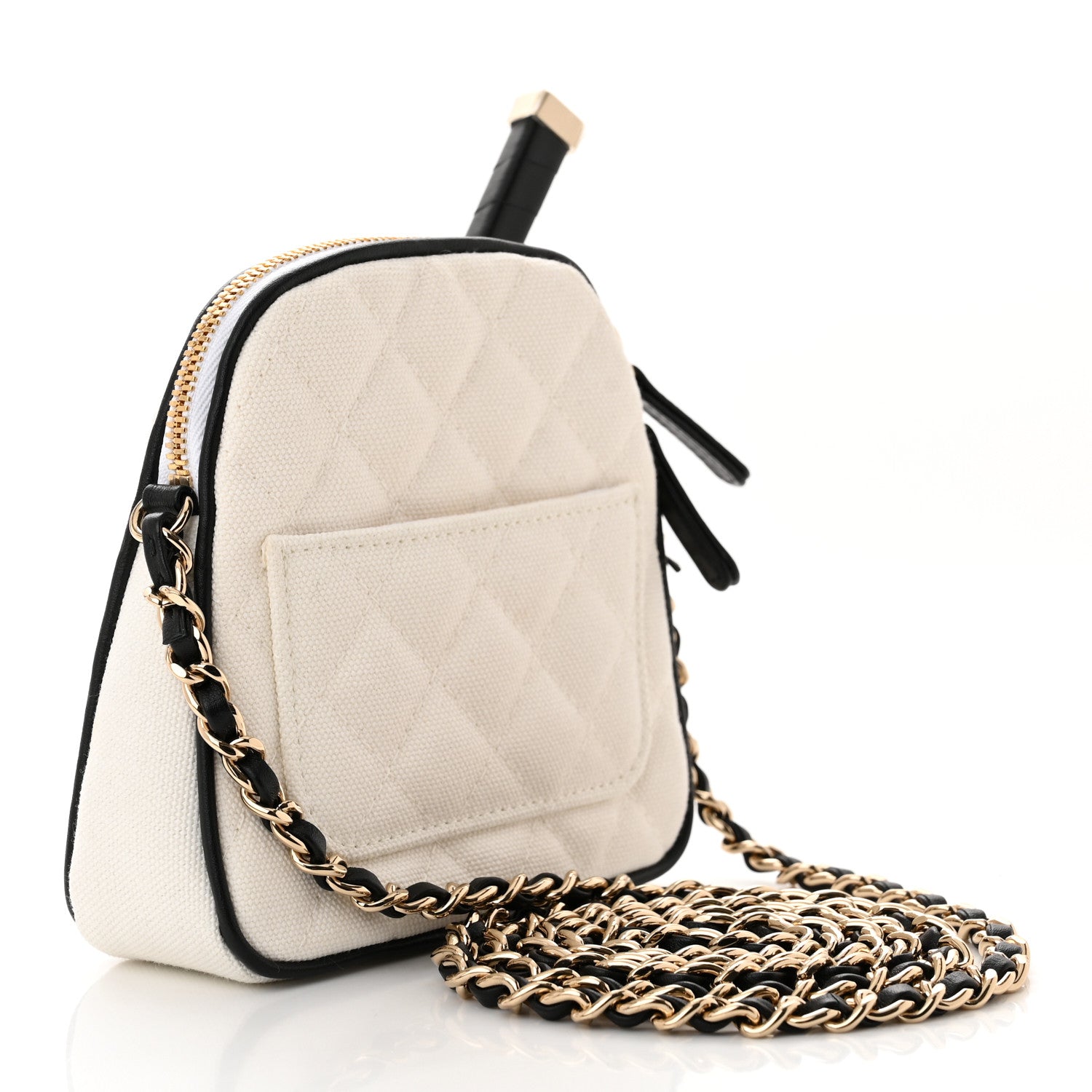 Chanel Canvas Calfskin Tennis Racket Mini Bag White Black 5 of 13