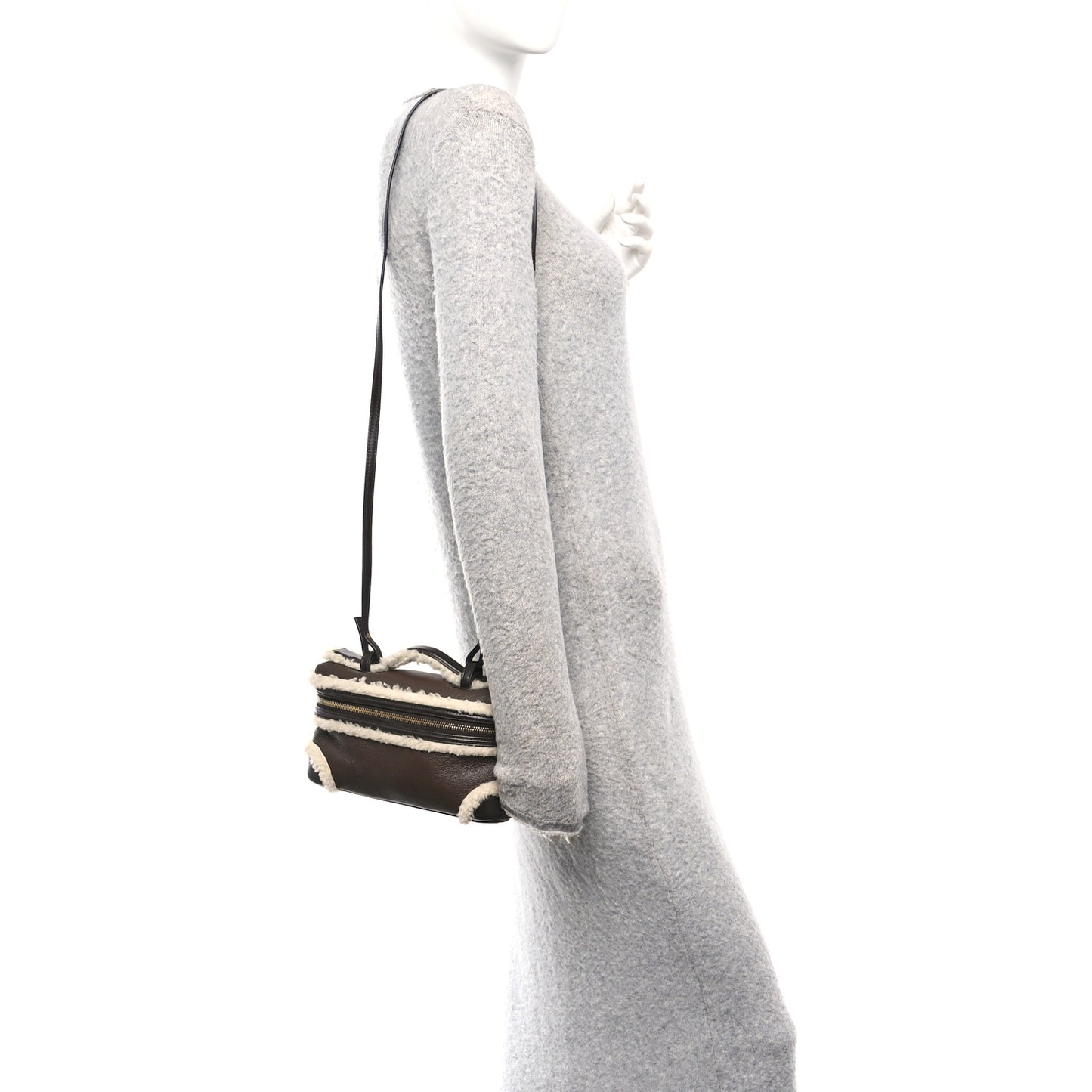 Calfskin Shearling Bang Bang Vanity Case Light Brown Teddy