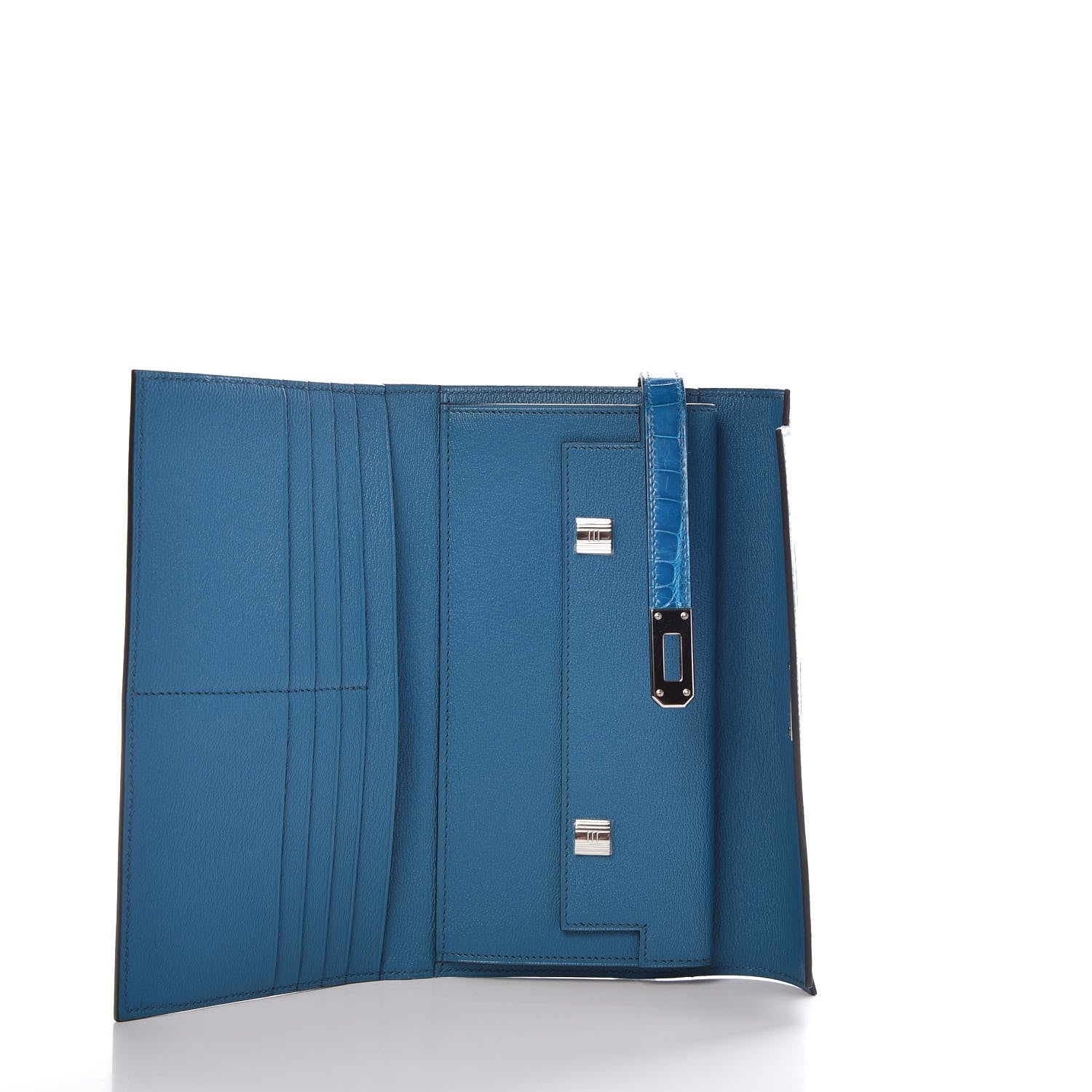Hermes Shiny Alligator Kelly Longue Wallet Bleu Izmir 5 of 8