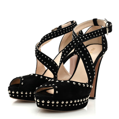 Prada Suede Studded Ankle Wrap Sandals 40 Black 2 of 9