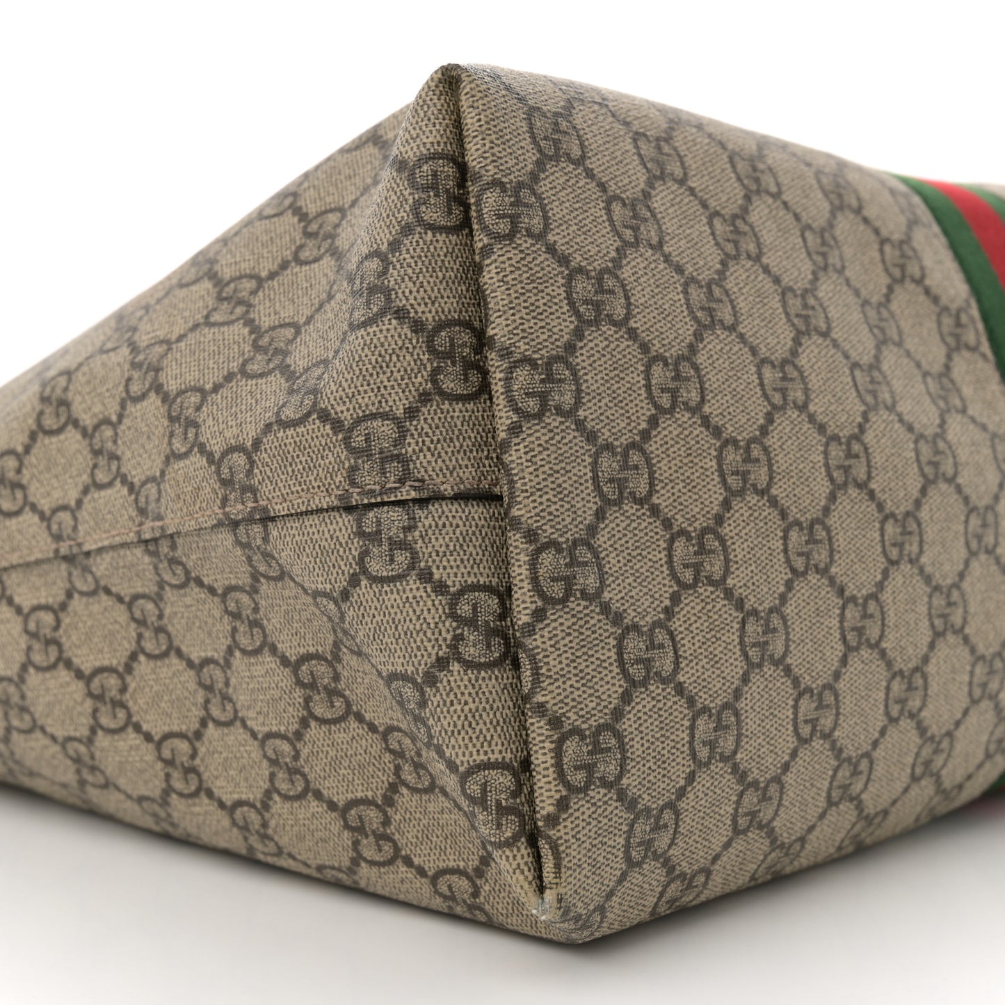 GG Supreme Monogram Textured Calfskin Web Medium Ophidia Shopping Tote Beige Ebony New Acero