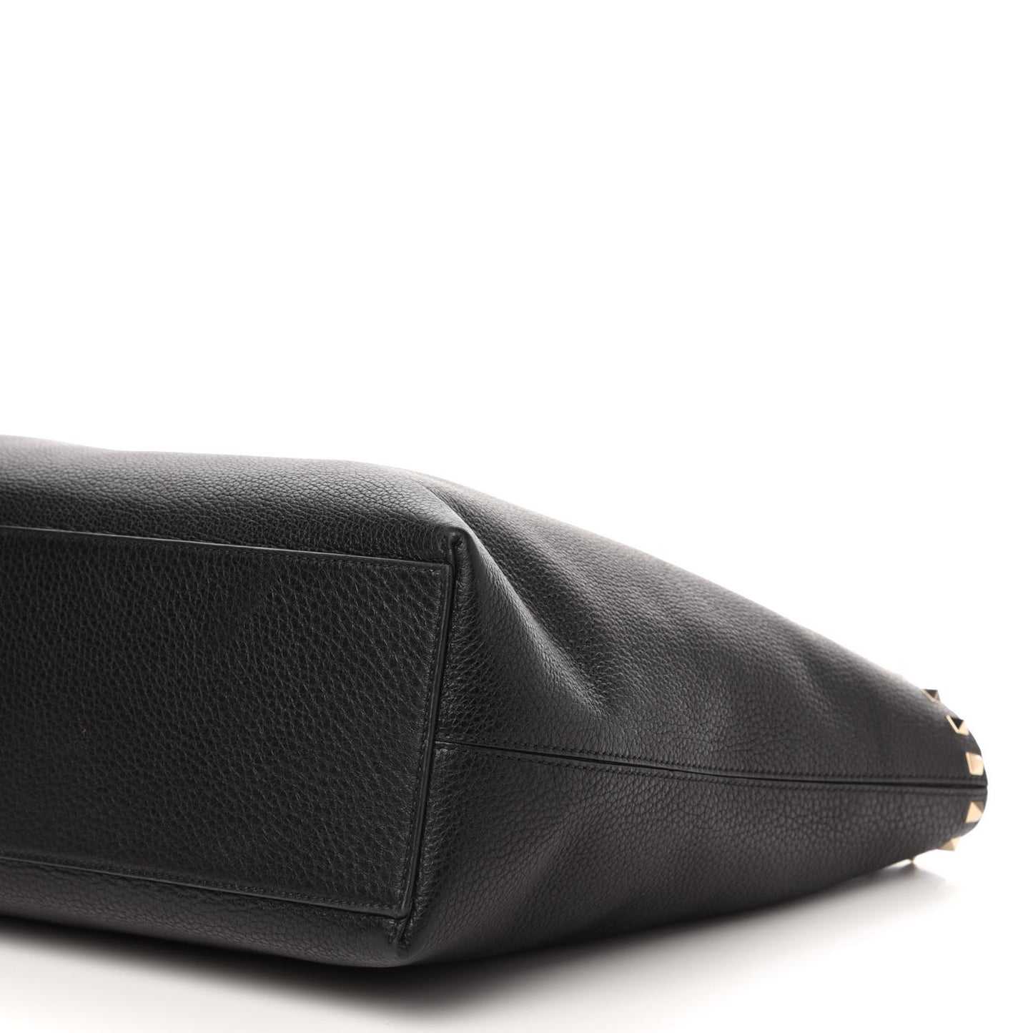 Grained Calfskin Rockstud Shoulder Tote Black