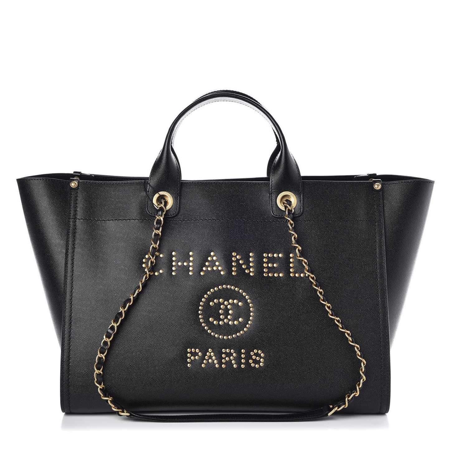 Caviar Medium Studded Deauville Tote Black