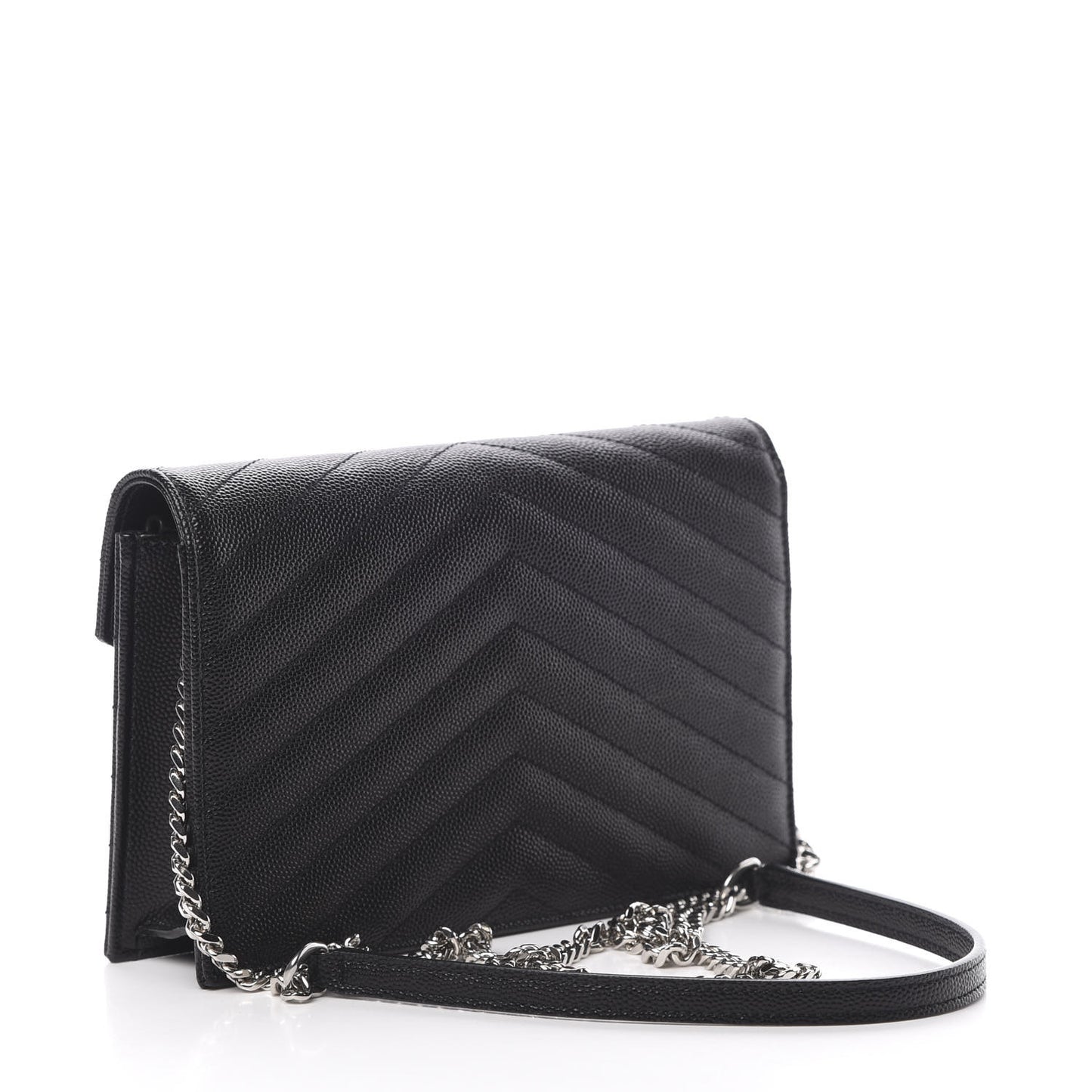 Grain De Poudre Matelasse Chevron Monogram Envelope Chain Wallet Black