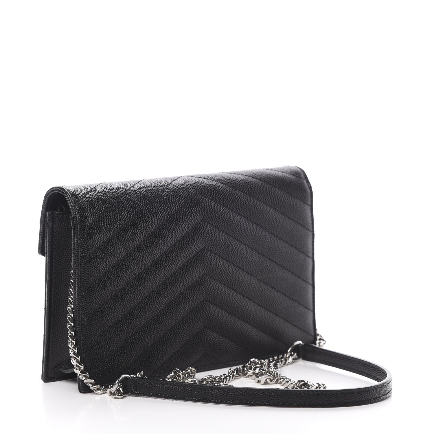 Saint Laurent Grain De Poudre Matelasse Chevron Monogram Envelope Chain Wallet Black 3 of 11