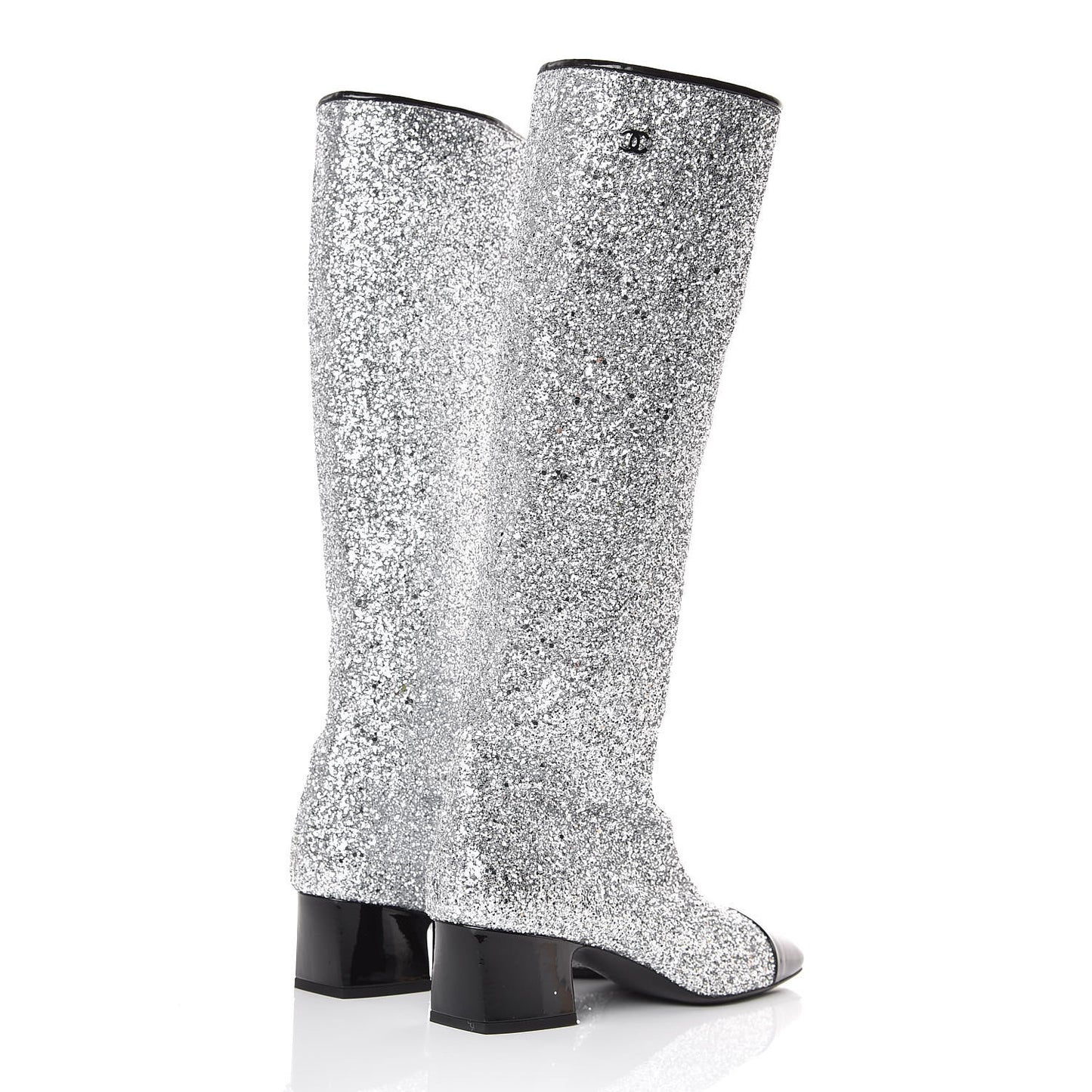 Glitter Patent Calfskin Cap Toe Fantasy High Boots 39.5 Silver Black