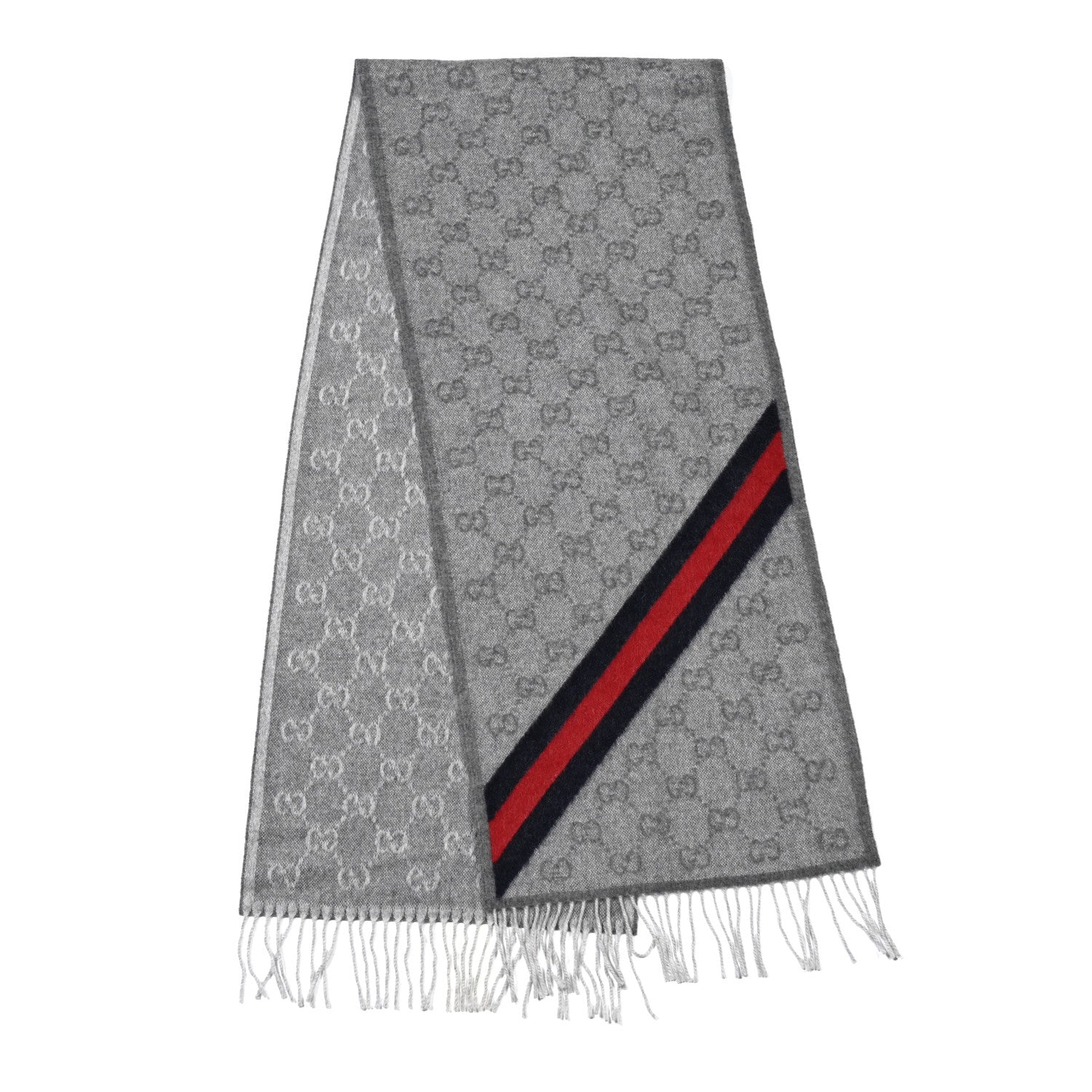 Gucci Wool Angora Monogram Web New Nikky Scarf Zinc Blue 2 of 4